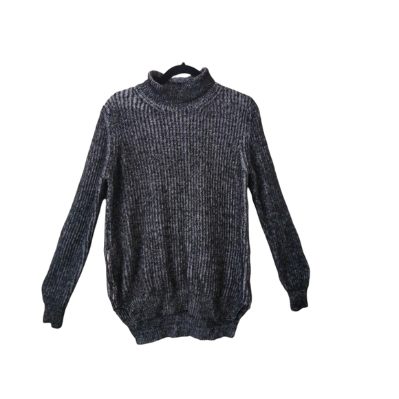Zara Knit Black Ribbed Chunky Wool Turtleneck Sweater Blend Hi-Lo Hem Zip Small - Picture 13 of 14